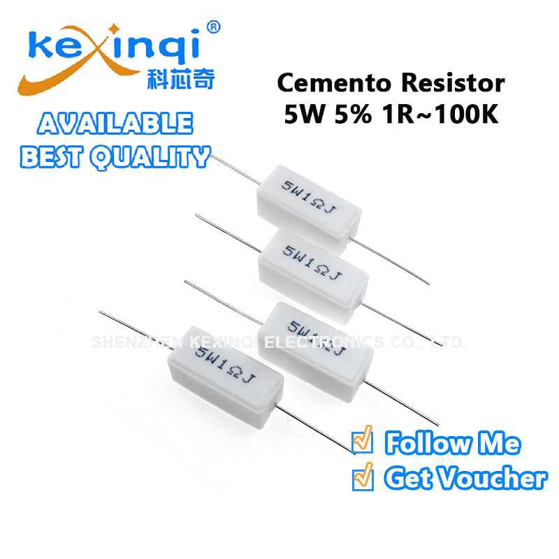 (5 ชิ้น) 5W 5% ตัวต้านทานพลังงานซีเมนต์ 1R 2.2R 3.3R 4.7R 10R 47R 68R 100R 1K 10K 22K 47K 68K 100K