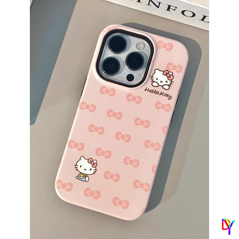 Kawaii Bow Hello Kitty 2-in-1 กรณี Double-Layer Anti-Drop สําหรับ iPhone 17/16/15 Pro Max 14 Plus 13-11 Pro Max XS Max
