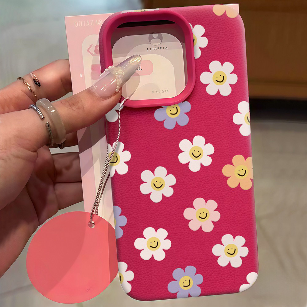 For iPhone เคสไอโฟน ดอกไม้สีขาว   เคสโทรศัพท์แฟชั่น 11 17 12 13 สีดำ, ขอบสีขาว เคสไอโฟน 14 15 16 PLUS 16 PRO MAX จ