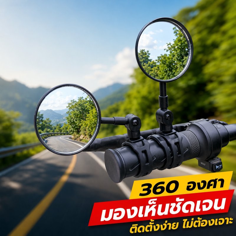 กระจกจักรยาน กระจกมองหลังจักรยาน กระจกแฮนด์จักรยาน หมุน360 ปรับซ้ายขวา ติดแฮนด์ จักรยาน