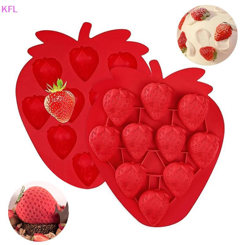 (KFL) สตรอเบอร์รี่ถาดน้ําแข็งสตรอเบอร์รี่ซิลิโคน Moulds สําหรับช็อกโกแลตขนมเค้ก Cupcake สบู่เบเกอรี่ Jello คุกกี้ขี้ผึ้ง Crayon Melts ขายร้อน