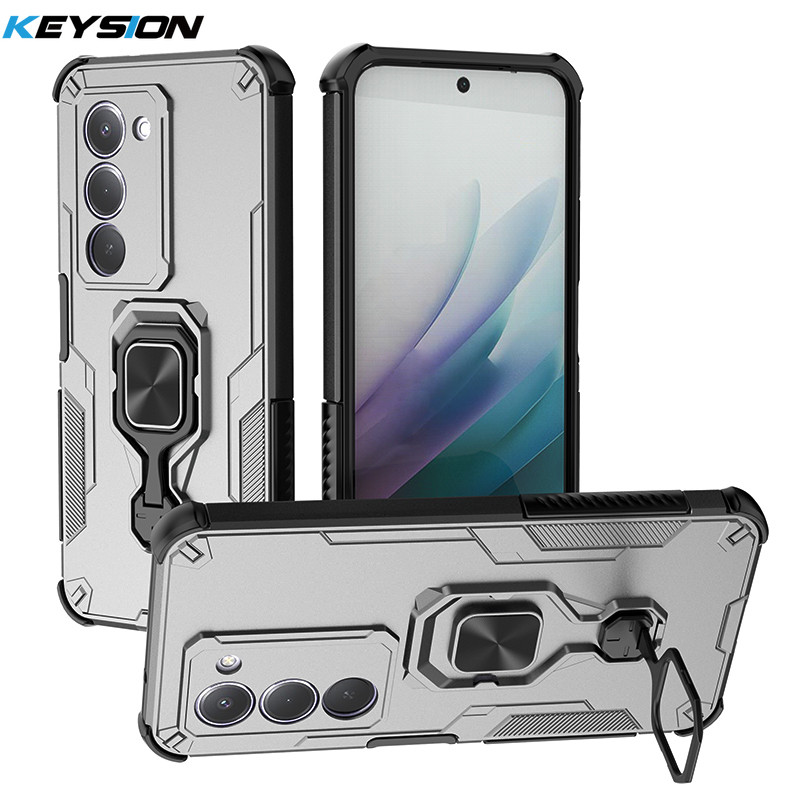 KEYSION เกราะกันกระแทกสําหรับ Xiaomi POCO M8S 5G ซิลิโคน + PC โลหะตรง Live แหวนขาตั้งโทรศัพท์สําหรับ