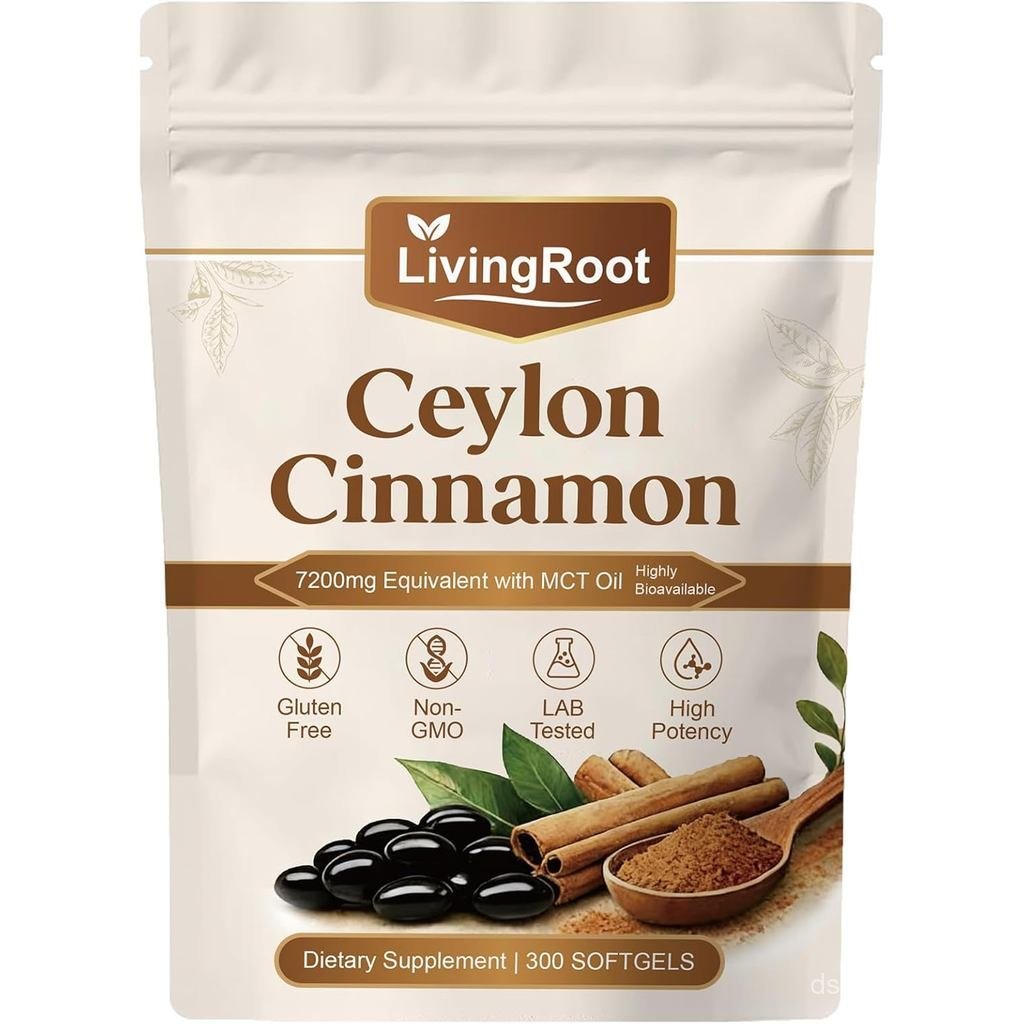 Living Root Ceylon Cinnamon Softgels, Livingroot Organic Ceylon Cinnamon, 300 ซอฟท์เจล FSGM