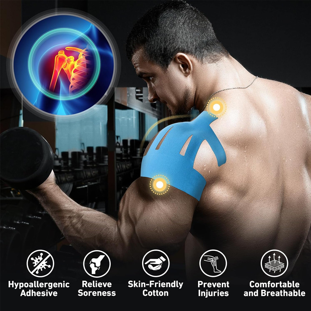 10 ชิ้น Precut Kinesiology เทปสําหรับบรรเทาอาการปวดไหล่ – กันน้ํา, ยืดหยุ่นรองรับสําหรับ Rotator Cuf