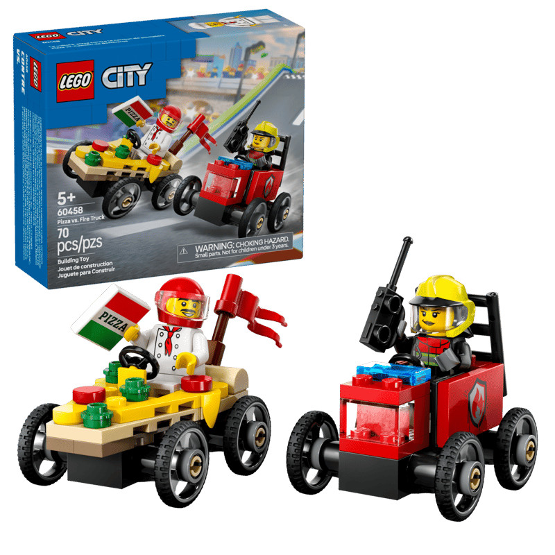 LEGO CITY 60458 ประกอบของเล่น Pizza Vs เฉพาะรถดับเพลิง Duo