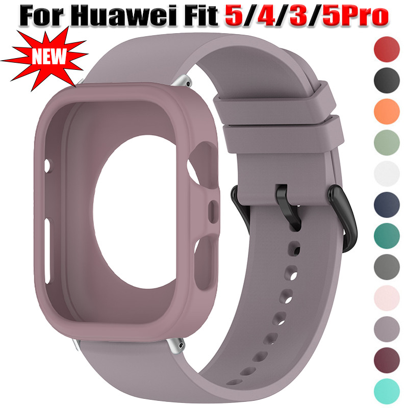 Case + Band สําหรับ Huawei Watch Fit5 Fit4 Fit3 ซิลิโคนอ่อนนุ่มสร้อยข้อมือสายระบายอากาศสําหรับ Huawei Fit 5Pro/4Pro Hollow ฝาครอบป้องกัน Shell