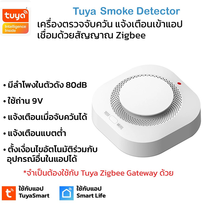 Tuya เซ็นเซอร์ตรวจจับควัน พร้อมลำโพงแบบใส่ถ่าน (9V) แจ้งเตือนเข้าแอป สร้างเงื่อนไขได้-Smoke Detector