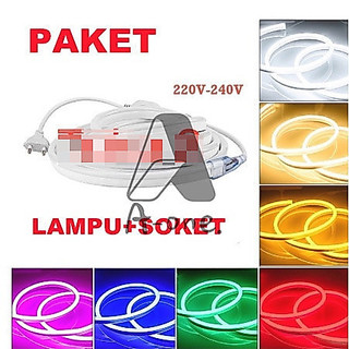 PAKET LAMPU NEON FLEX 220v 1M 2M 3M 4M 5M 5 METER LED SELANG FLEKSIBEL 220V WARNA NEON BOX OUTDOOR IP65 HURUF DIY 220V STRIP