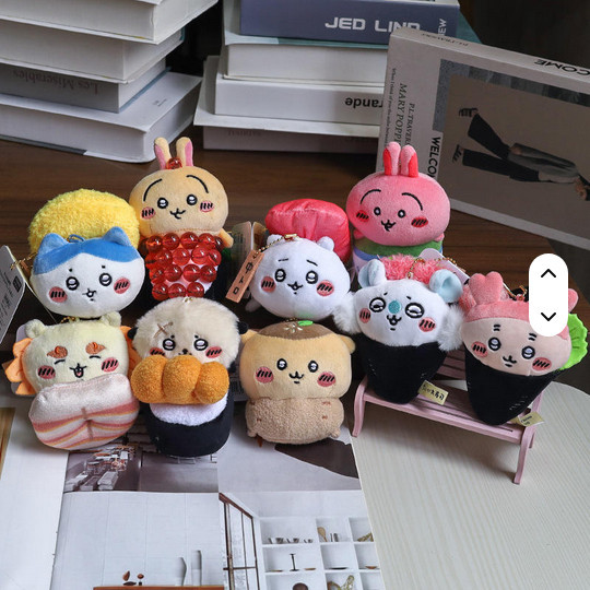 GANTUNGAN Plushie Chikawa Hachiware Usagi Plush ซูชิญี่ปุ่นน่ารักพวงกุญแจตุ๊กตาการ์ตูนอะนิเมะการ์ตูน