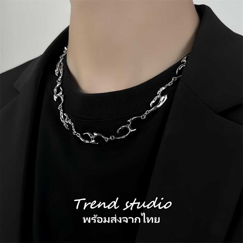 สร้อยคอรูปทรงไม่สม่ำเสมอ สร้อยคอที่มีพื้นผิวโลหะแปลกตา สร้อยคอสไตล์ฮิปฮอปพังก์ พร้อมส่งจากไทย