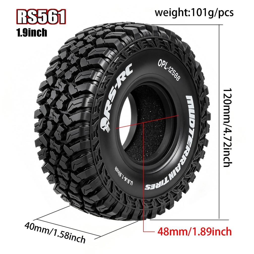 4pcs 120 มม.1.9 นิ้วยาง Tyre สําหรับ 1/10 RC Crawler รถ FCX10 TRX4 D90 Trax SCX10 Pro Gen8 VS4-10 Tamiya CC01