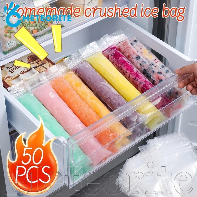 [Nice Home] ถุงไอติม PE เกรดอาหาร 50 ชิ้นแบบใช้แล้วทิ้งพร้อมช่องทาง - ตู้เย็น Frozen Yogurt Ice Lolly Pouch DIY [Well Living]