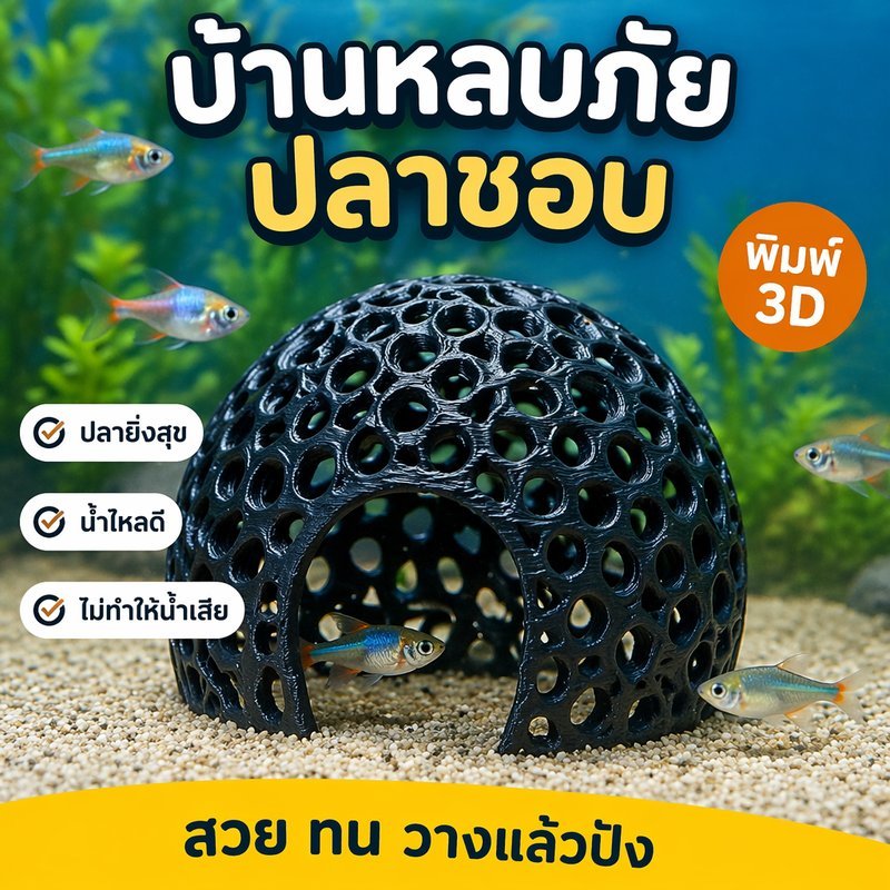ของตกแต่งตู้ปลา ที่หลบปลาเล็ก ตาข่ายพิมพ์สามมิติ บ้านปลา อุปกรณ์ตู้ปลา แต่งตู้ปลา น้ำไหลดี