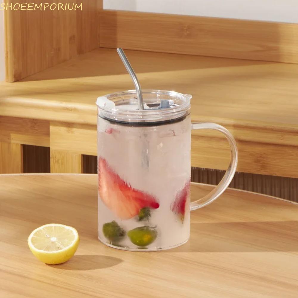 SHOEEMPORIUM ถ้วยน้ําแก้ว,พร้อมฝาปิดและฟางแก้วน้ําความจุขนาดใหญ่, Drinkware 1000ml สูง -อุณหภูมิทนโปร่งใสแก้วดื่มนม