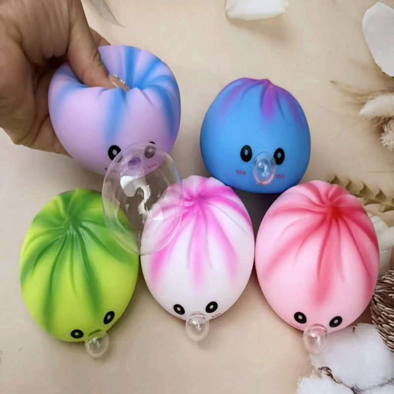 ระบายซาลาเปาหยิกเพลงที่มีสีสันกับเรือกลไฟบีบอัดจําลองฟองเป่าซาลาเปาของเล่นอีโมติคอนนึ่งบุญช้ารีบาวด์