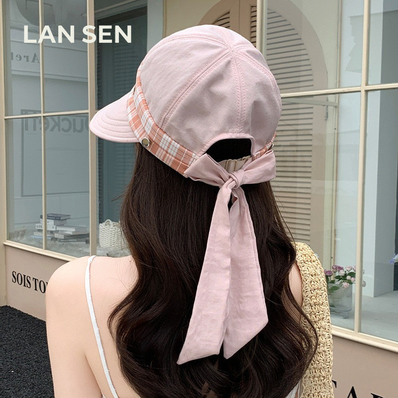 LANSEN [คลังสินค้าพร้อม] หมวกบักเก็ตปีกกว้างสไตล์อังกฤษสไตล์เรโทร, ตกแต่งดีไซน์จับคู่สีสองสีโบว์เก๋, ภาพถ่ายซุปเปอร์มิเรอร์