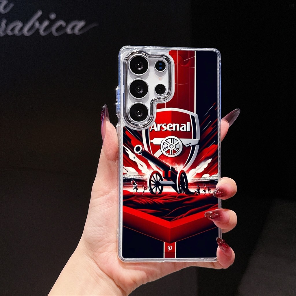 Arsenal FC Art (18) อะคริลิคโปร่งใสสําหรับ Samsung Galaxy S26 S25 Ultra S24 FE S23 Plus A06 A07 A26 A36 A71 A73 โลหะแหวนกล้องซิลิโคนกันชนเกราะกันกระแทก