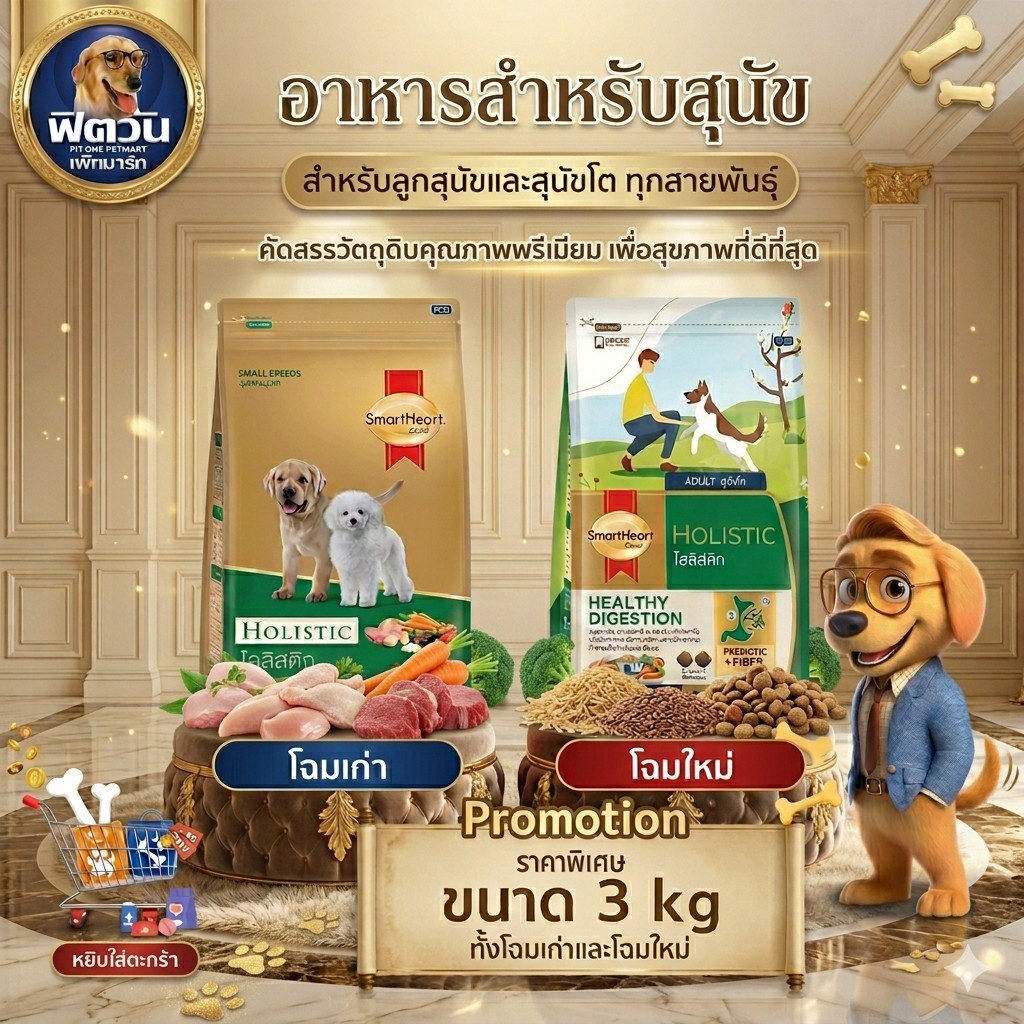 อาหารสุนัข SmartHeart-Gold(Holistic) สุนัข 1-6ปี ทุกสายพันธุ์ 3 กิโลกรัม**ช่วยลดคราบน้ำตาและเน้นสุภาพโดยตรง**