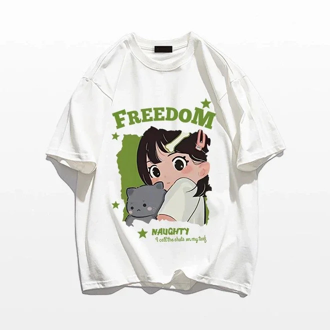 เสื้อยืดผู้หญิง สไตล์ Y2K ลายการ์ตูนน่ารัก ผ้าไหมนม นุ่มสบาย ใส่สบาย เท่สุดๆ