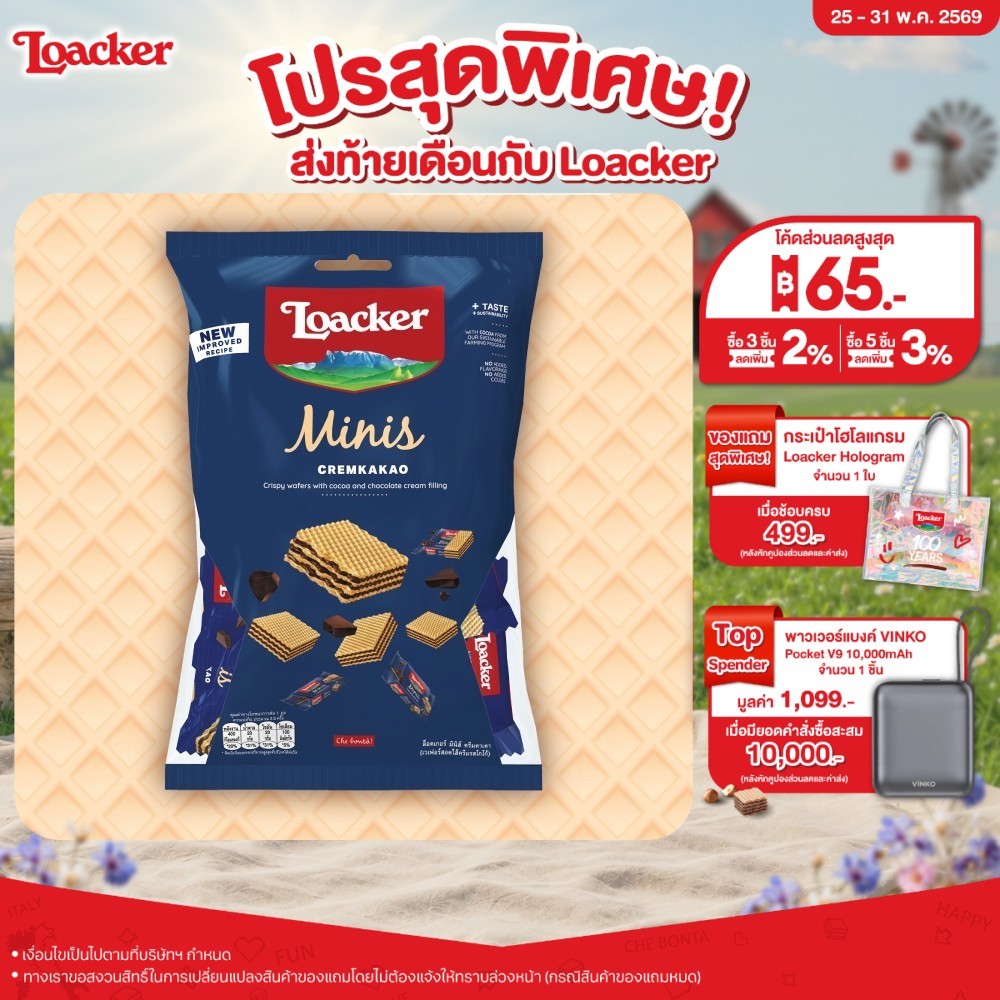 ล็อคเกอร์ มินิส์ ครีมคาเคา (เวเฟอร์สอดไส้ครีมรสช็อกโกแลต) 80 กรัม / Loacker Minis Cremkakao 80 g