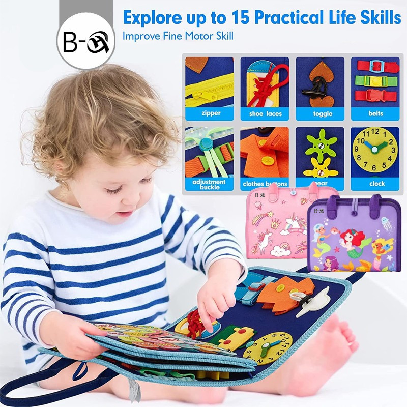 BHQ Busy Board Montessori หนังสือกิจกรรมเด็ก ของเล่นฝึกสมอง แผ่นบอร์ดสอนเด็กทำจากผ้าเฟลท์ 1-3ขวบ