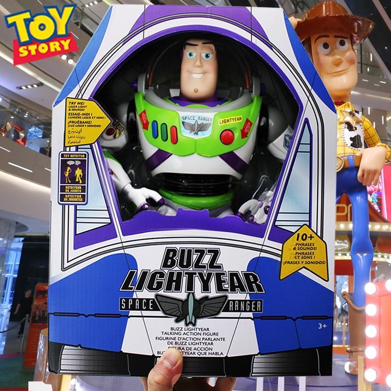 ในสต็อกของแท้ Toy Story Buzz Lightyear พูดตุ๊กตาเสียงนายอําเภอ Woody Triss Jesse รูปตุ๊กตา
