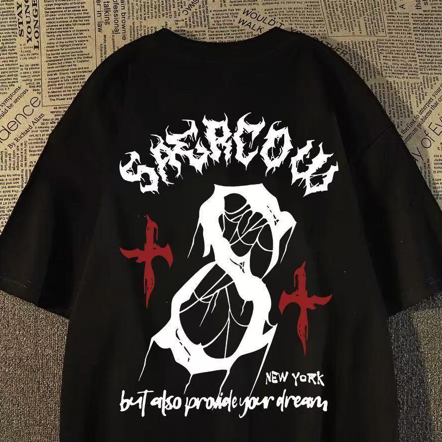 (การจัดส่งสินค้า 12 )Luvoro oversize unisex เนื้อผ้านุ่มระบายแขนสั้น T-shirt สีดำและสีขาว เสื้อยืดทูโทน เสื้อยืดแขนสั้น