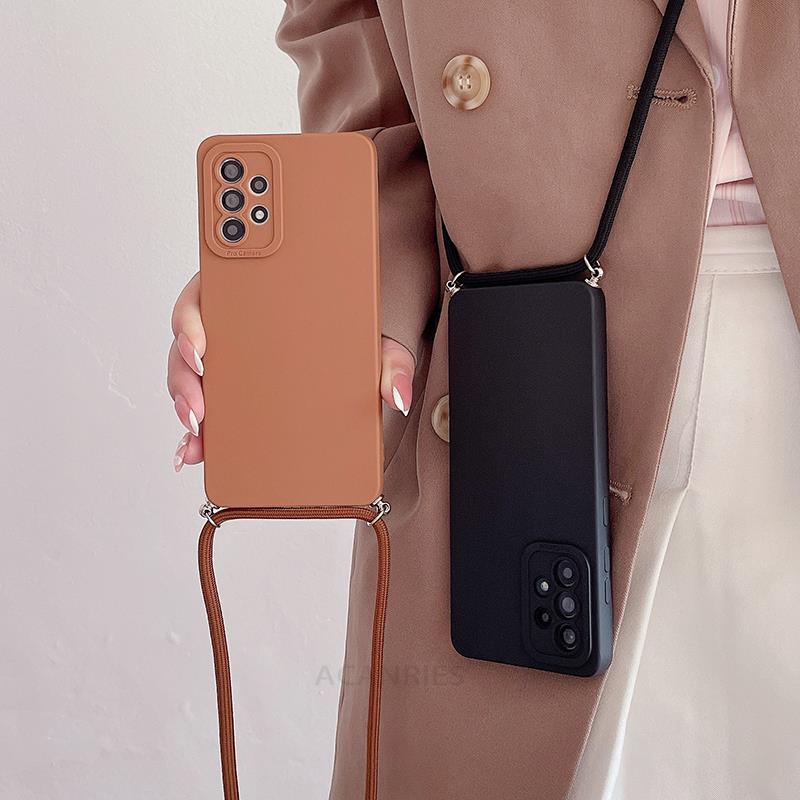 Crossbody Lanyard เคสซิลิโคนสําหรับ Samsung Galaxy A57 A37 A17 A07 M56 M16 M06 F16 F06 สร้อยคอสายกล้