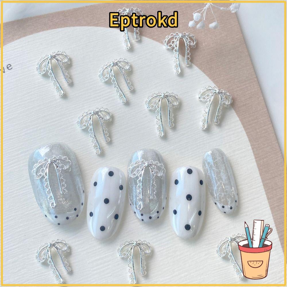EPTRO 20 ชิ้น Charms เล็บ ตกแต่งสไตล์ฝรั่งเศส ลูกไม้โบว์ โลหะ DIY Elegant
