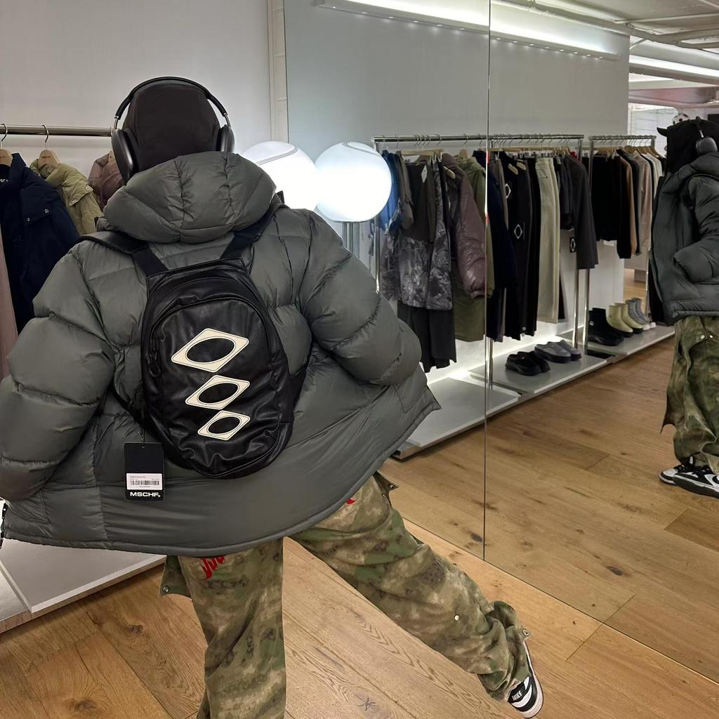 Xs xskr MSCHF Korean Street Wear Street Backpack Small Funny Niche Design Leather Zipper Backpack