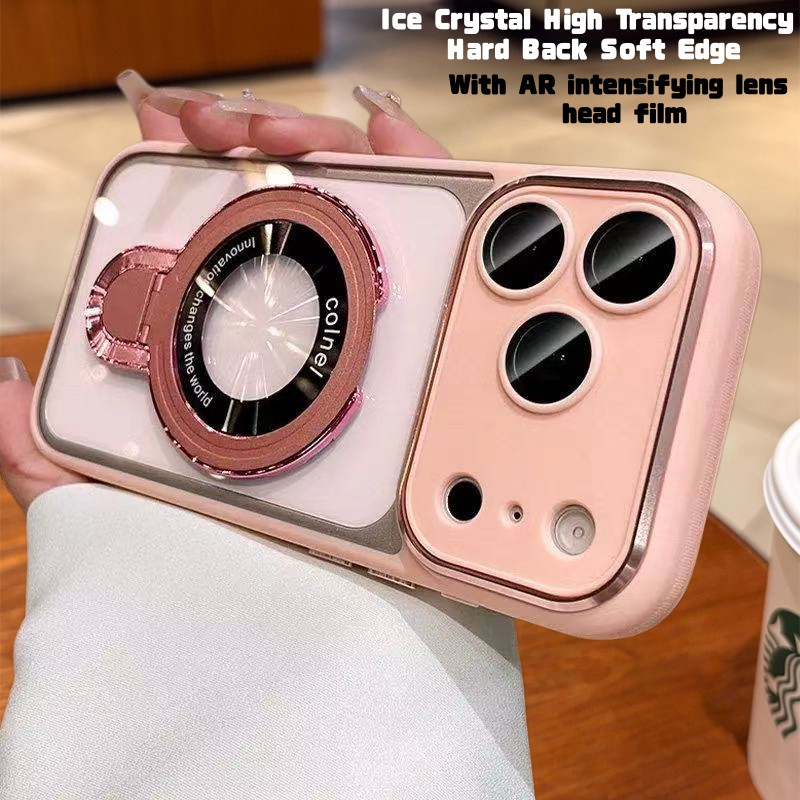 ปลอกใหม่คริสตัลน้ําแข็งความโปร่งใสสูงพร้อมฟิล์มหัวเลนส์ AR และเคสรองรับแม่เหล็กขอบนุ่ม.สําหรับ iPhone 17 16 15 14 13 12 pro max เคสโทรศัพท์กันกระแทกเคส