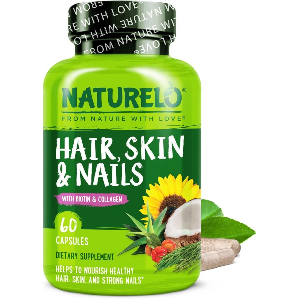NATURELO ผม, และ เล็บ วิตามิน - 5000mcg ไบโอติน, คอลลาเจน, ธรรมชาติ วิตามิน E - อาหารเสริม สำหรับ สุ