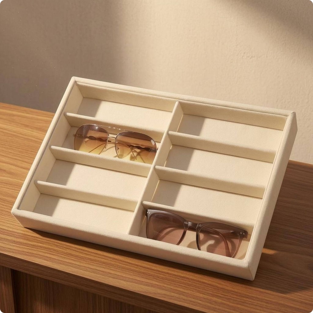 8-Slot ถาดแว่นตา Unfied Slots 8 Slot Sunglass ถาดรายการจัดเก็บ Scratch ป้องกันลิ้นชักใส่