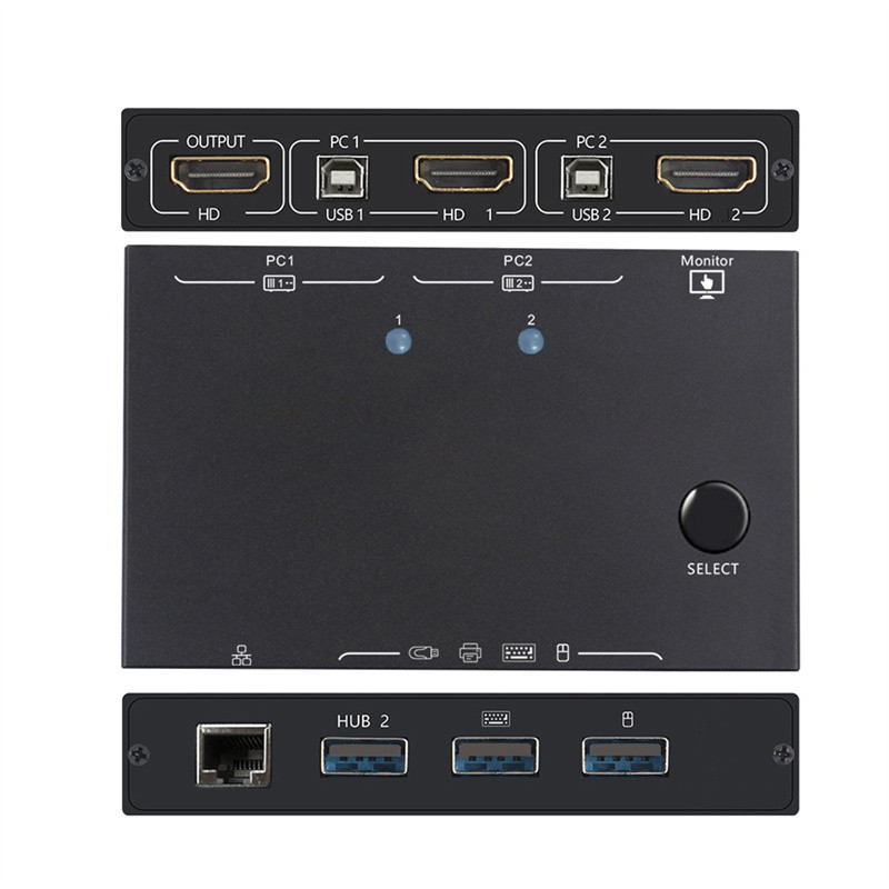 2*1 Dual Monitor HDMI-Compatible KVM Switch 4K 60Hz 2-Port USB KVM Switch