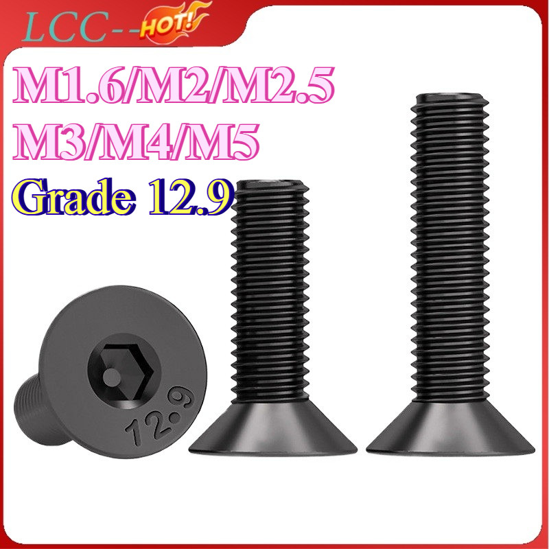 น็อต สกรู หกเหลี่ยม หัวจม เตเปอร์  ระดับ 12.9 เกลียวมิล หยาบ / Flat Head Hexagon Socket Machine Screw M1.6/M2/M2.5/M3/M4/M5 * L3-50 มม.LCC-TH-1