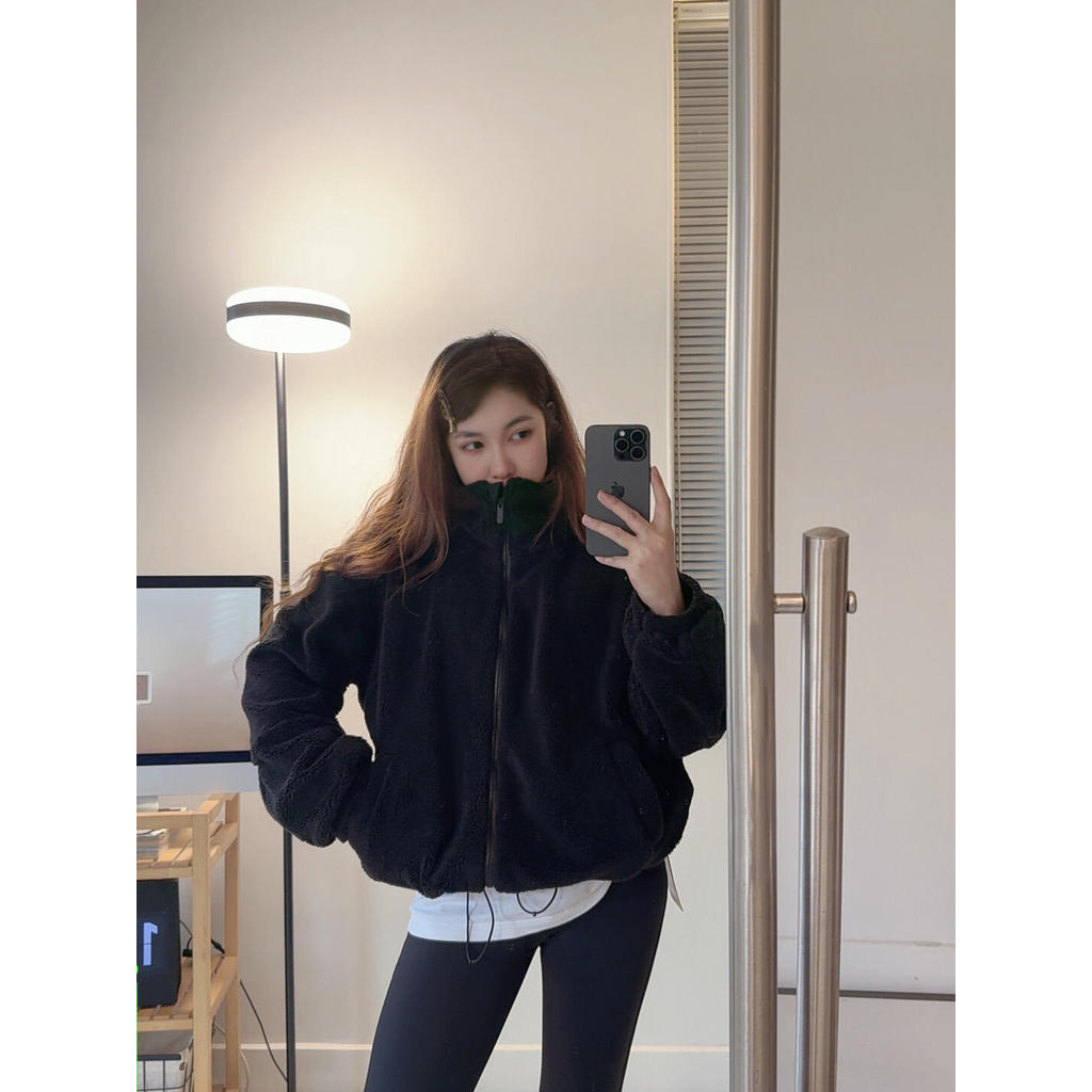 Lu Ladies Fleece Textured Textured Brushed Fleece Jacket Jacket Loose Tailoring