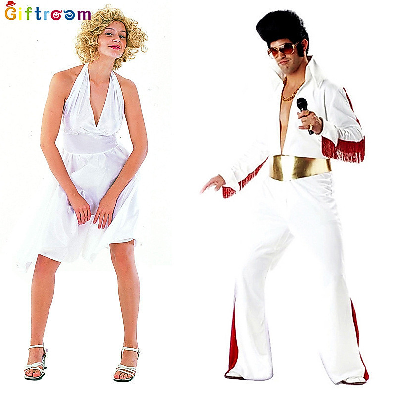 เครื่องแต่งกายฮาโลวีน cosp Marilyn Monroe ชุด Big Wave วิกผม Elvis Jumpsuit เลียนแบบแสดง