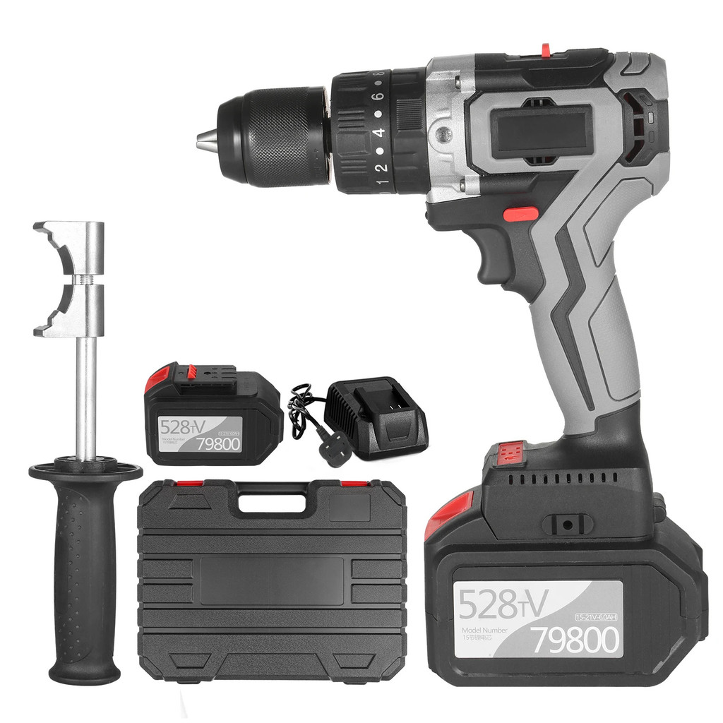 Spot inventoryCordless Drill Driver 21v 6.0a แบตเตอรี่แรงบิดสูงสุด 200n.m 1/2 นิ้วความเร็วตัวแปรค้อน