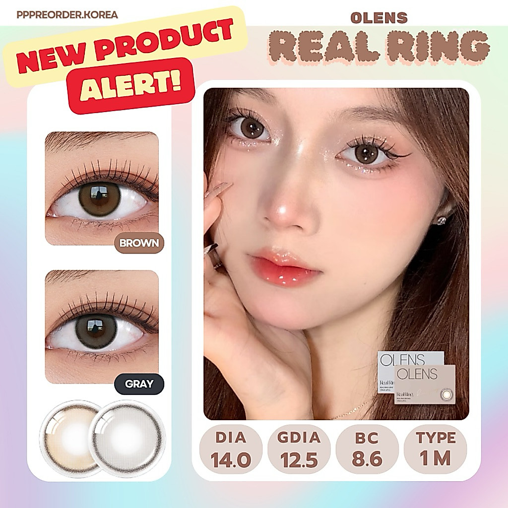 พร้อมส่ง 🛵💕Olens Real ring Brown / Gray คอนแทคเลนส์รายเดือนสายหวานห้ามพลาด! ตาหวาน 120%