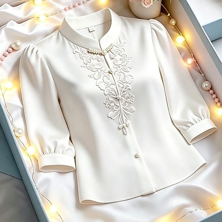 LP153 เสื้อเชิ้ตปักลายติดกระดุมสไตล์จีนระดับไฮเอนด์สไตล์ใหม่เสื้อเชิ้ตอารมณ์แขนสามควอทซ์ทั้งหมด