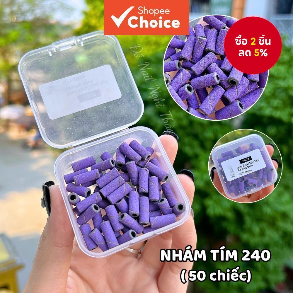 วงกลมขัดสีกะทัดรัดสีม่วงสำหรับกำจัดเซลล์ผิวที่ตายแล้วและยาทาเล็บ 50 ชิ้น ไม่มีแกนกลาง