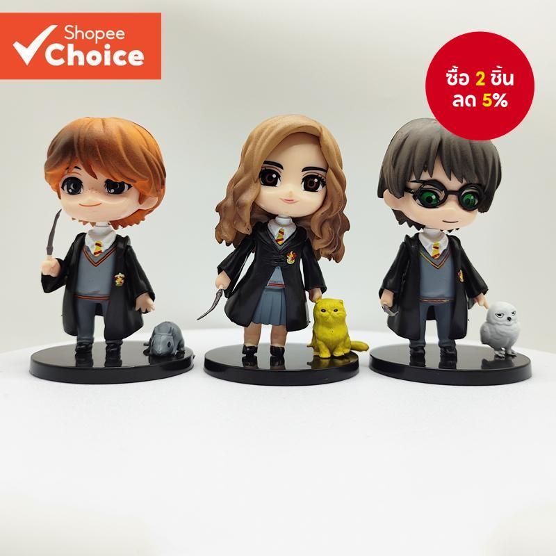 < Available > 3 ชิ้น/เซ็ต Harry Potter Action Figures พร้อม Props สัตว์ Harry Ron Weasley Hermione Granger ตุ๊กตาหัวหมุนได้
