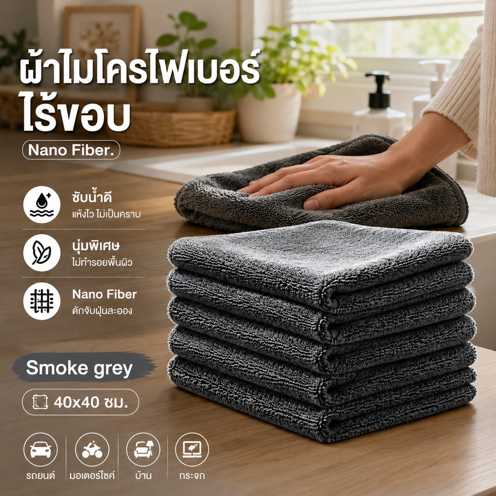  🔥ซื้อ1แถม4(5PCS)🔥40X40 ผ้าขนหนูหนังนิ่ม ผ้าเช็ดรถ ผ้าเช็ดอเนกประสงค์ผ้าเช็ดโต๊ะ ผ้าเช็ดอเนกประสงค์ผ้าเช็ดโต๊ะ ﻿