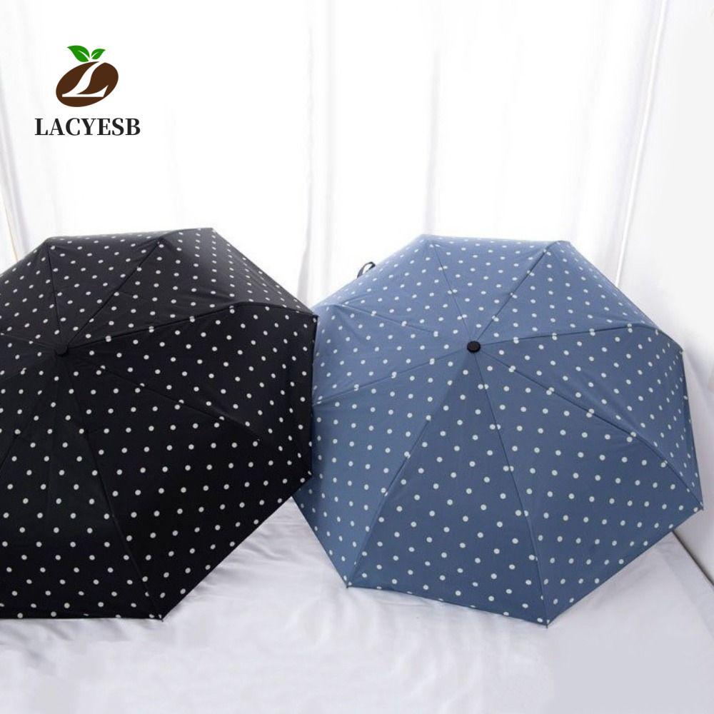 LACYSB ร่มอัตโนมัติ, ร่มลายจุดเคลือบสีดําอัตโนมัติ/แบบแมนนวล, ร่มกันแดดป้องกันรังสียูวีน้ําหนักเบาแบบพับได้ที่ใช้งานได้จริงกลางแจ้ง
