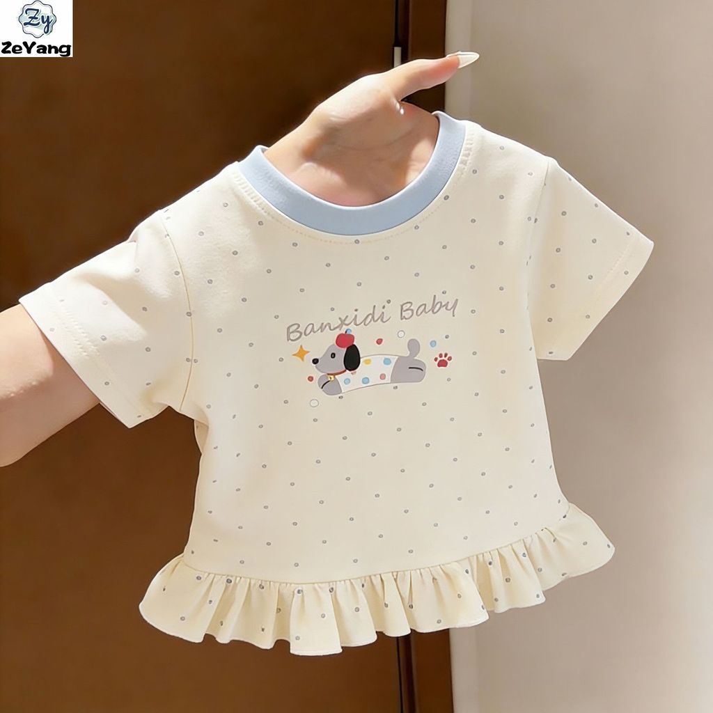 [ZY] 70-130 พร้อมสต็อกเด็กเสื้อยืดแขนสั้นลําลองลายจุดการ์ตูนสั้น T ทารกแฟชั่น Bottoming เสื้อ All-Match เสื้อผ้าเด็กแฟชั่น Fast