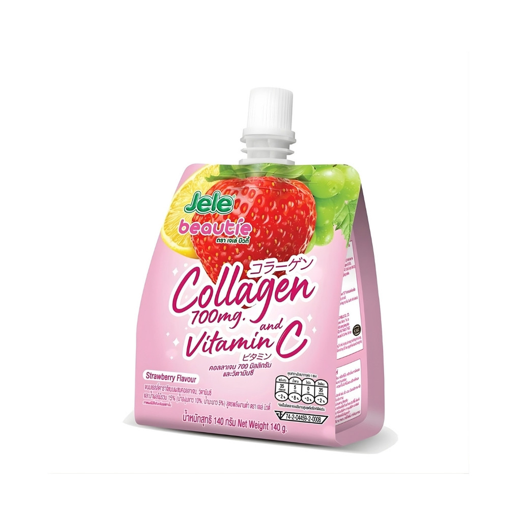 เจเล่ บิวตี้ เครื่องดื่มเยลลี่คอลลาเจน700มก.วิตามินซีสตรอว์เบอร์รี Jele Collagen 700mg Vit C Strawberry 140g.