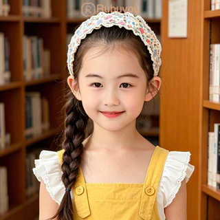 Rubuyou ﻿ แถบคาดศีรษะแฟชั่นเกาหลีสำหรับเด็กสาว ลายดอกไม้แบบถัก Velcro ยางรัดผมสำหรับสร้างสไตล์น่ารัก พร้อมส่งในไทย-COD💕
