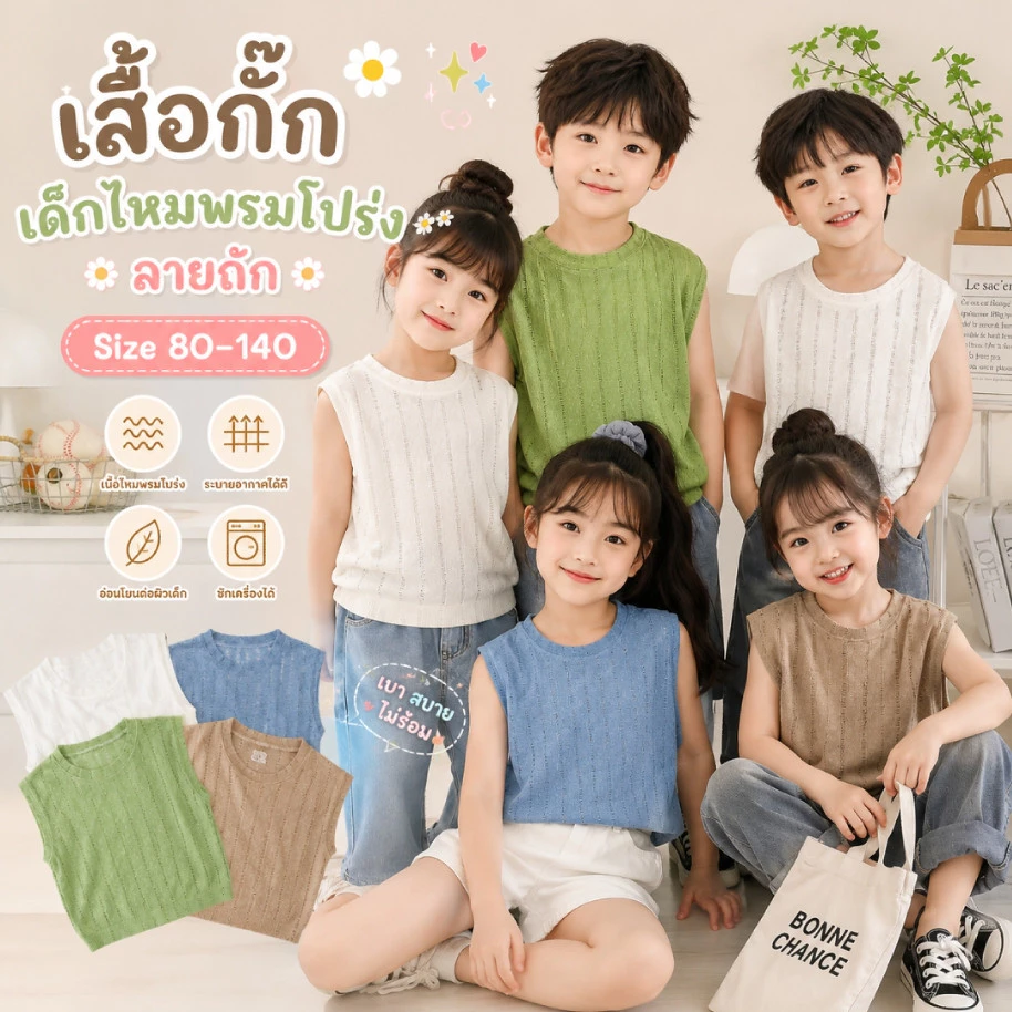 เสื้อกั๊กเด็กไหมพรมโปร่งลายถัก สไตล์เกาหลี สำหรับเด็กผู้ชายและเด็กผู้หญิง🎀