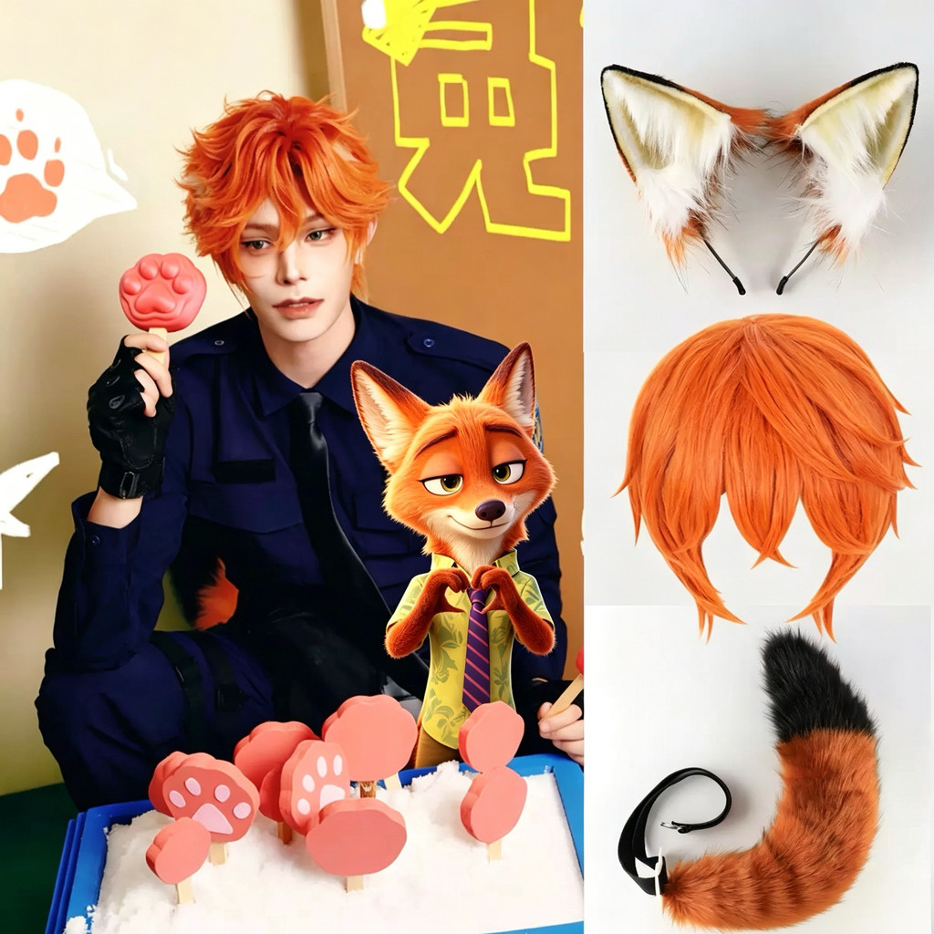 ที่คาดผมหูสุนัขจิ้งจอก + หางสุนัขจิ้งจอก ชุดวิกผม อุปกรณ์คอสเพลย์ สำหรับปาร์ตี้และแสดงละคร