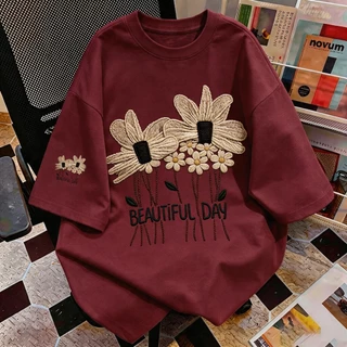 Basi💥เสื้อแฟชั่น เสื้อยืด oversize ผ้าฝ้าย100% ไม่ต้องรีดผ้า สวมใส่สบาย ผ้านิ่ม ลาย "BEAUTIFUL DAY"